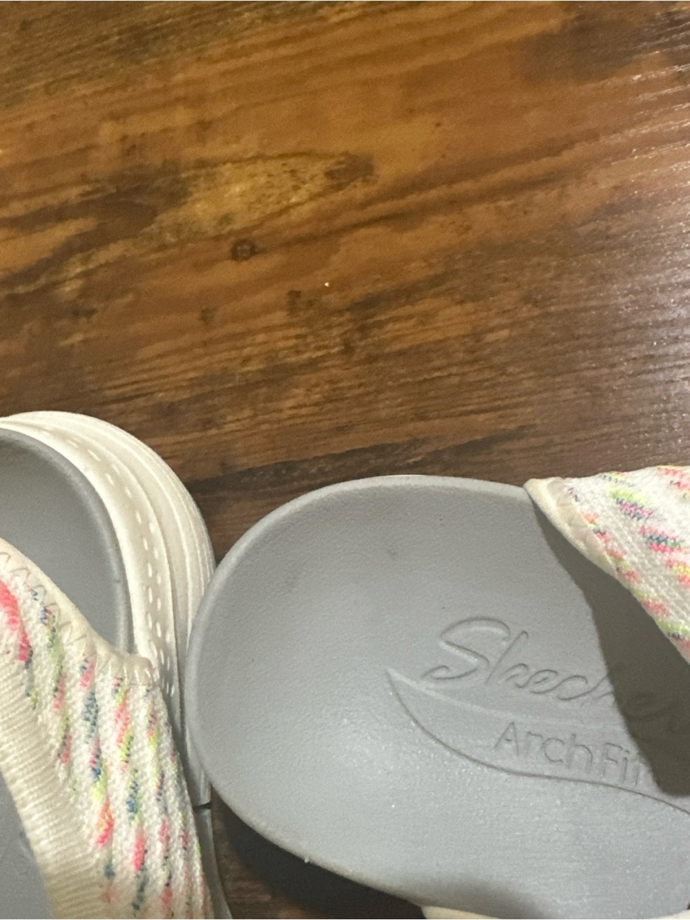 Skechers White Knit Open-Toe Slip-On Sandals with Multicolor Flecks - Picture 7 of 8